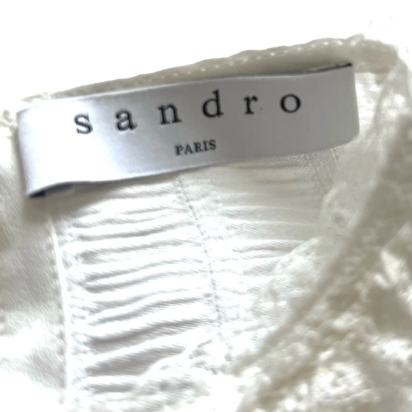 Sandro white viscose textured tuxedo style long sleeve women’s top size 2 - Picture 8 of 14